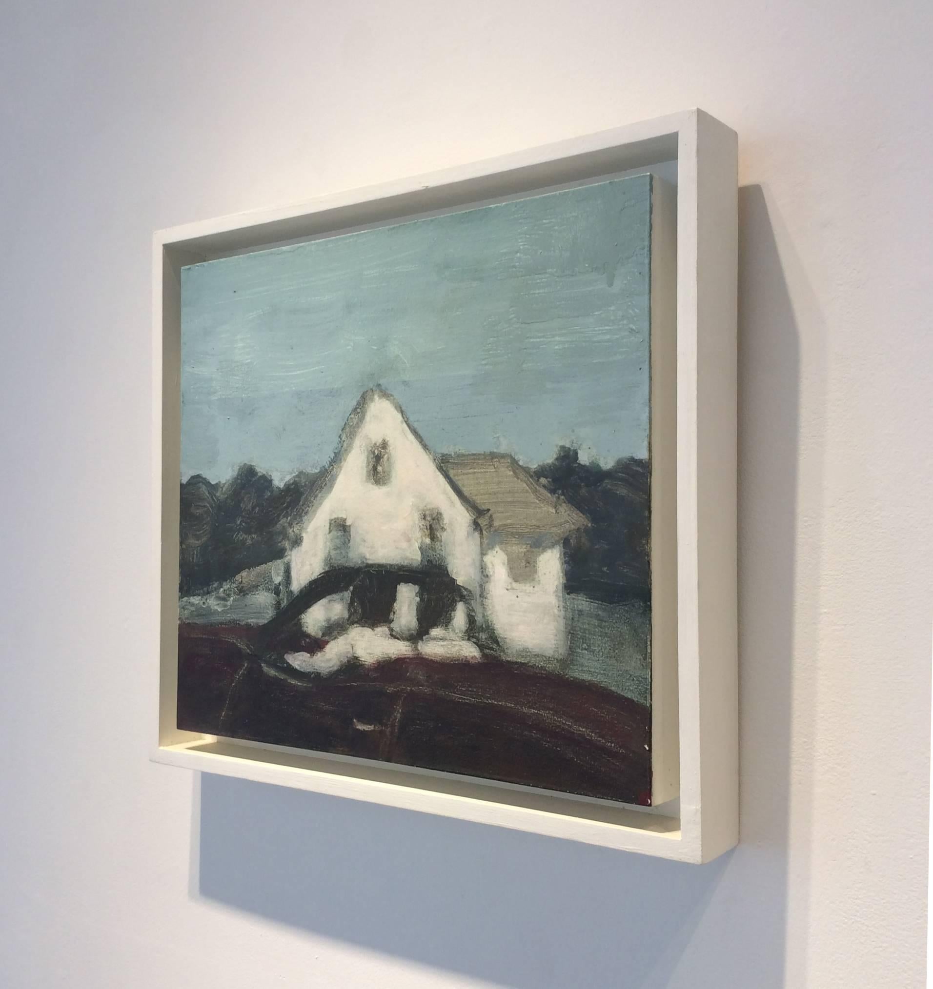 House Along the Way ( zeitgenössisches Ölgemälde auf Tafel, Weißes Landhaus) (Zeitgenössisch), Painting, von David Konigsberg