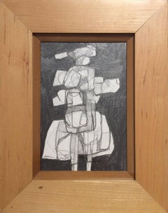 Infanta LII (Abstract Figurative Graphite Drawing in Mid Century Modern Frame)