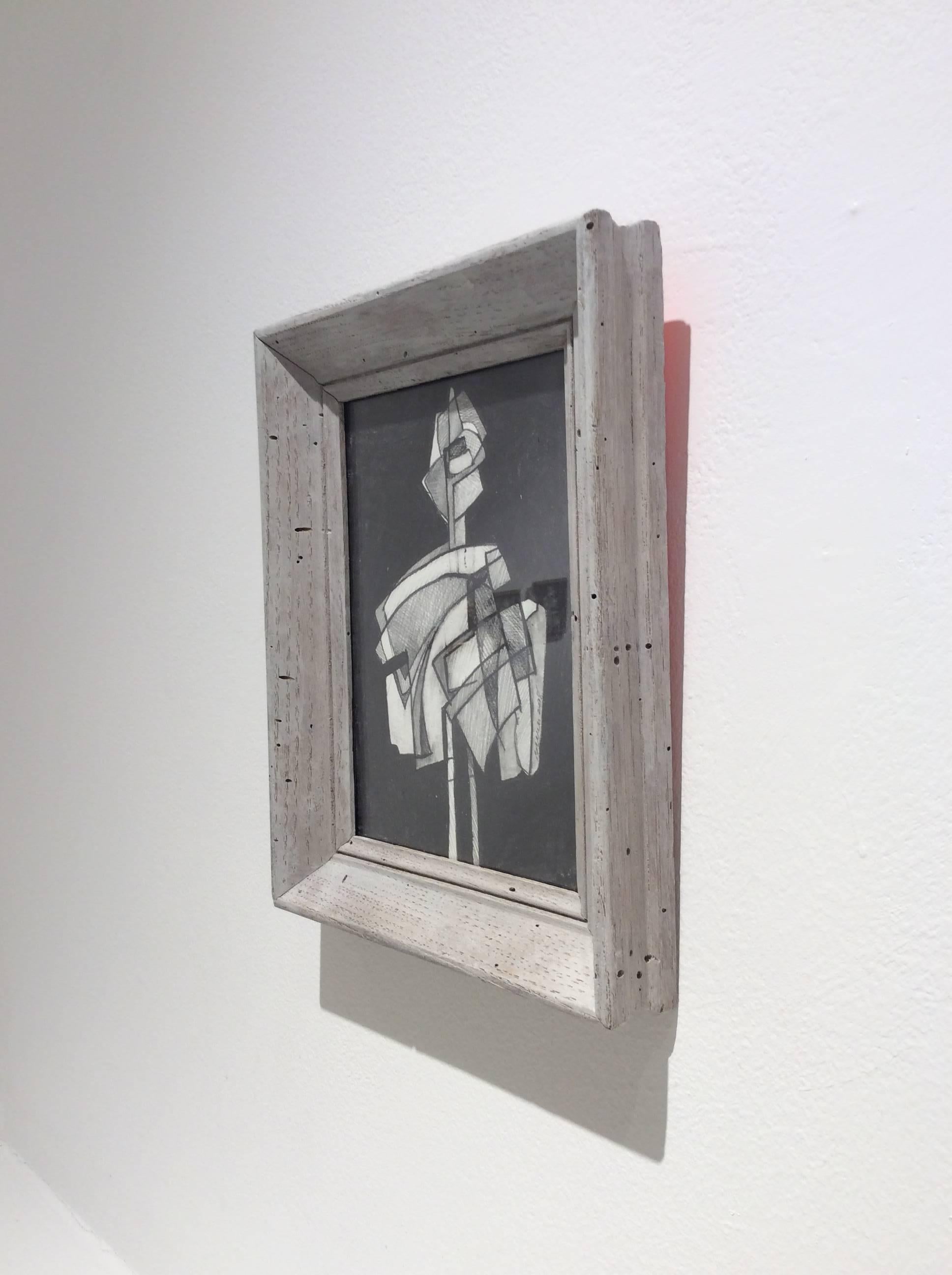 Abstract graphite drawing on paper in vintage gray painted wood frame
10.25 x 8.25

This abstract figurative graphite drawing on paper was inspired by academic paintings of the Infanta Margarita. The work is drawn in an abstracted cubist style where