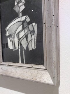 Infanta LIII (Abstract Figurative Graphite Drawing in Gray Vintage Frame)