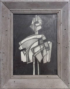 Infanta LIII (Abstract Figurative Graphite Drawing in Gray Vintage Frame)