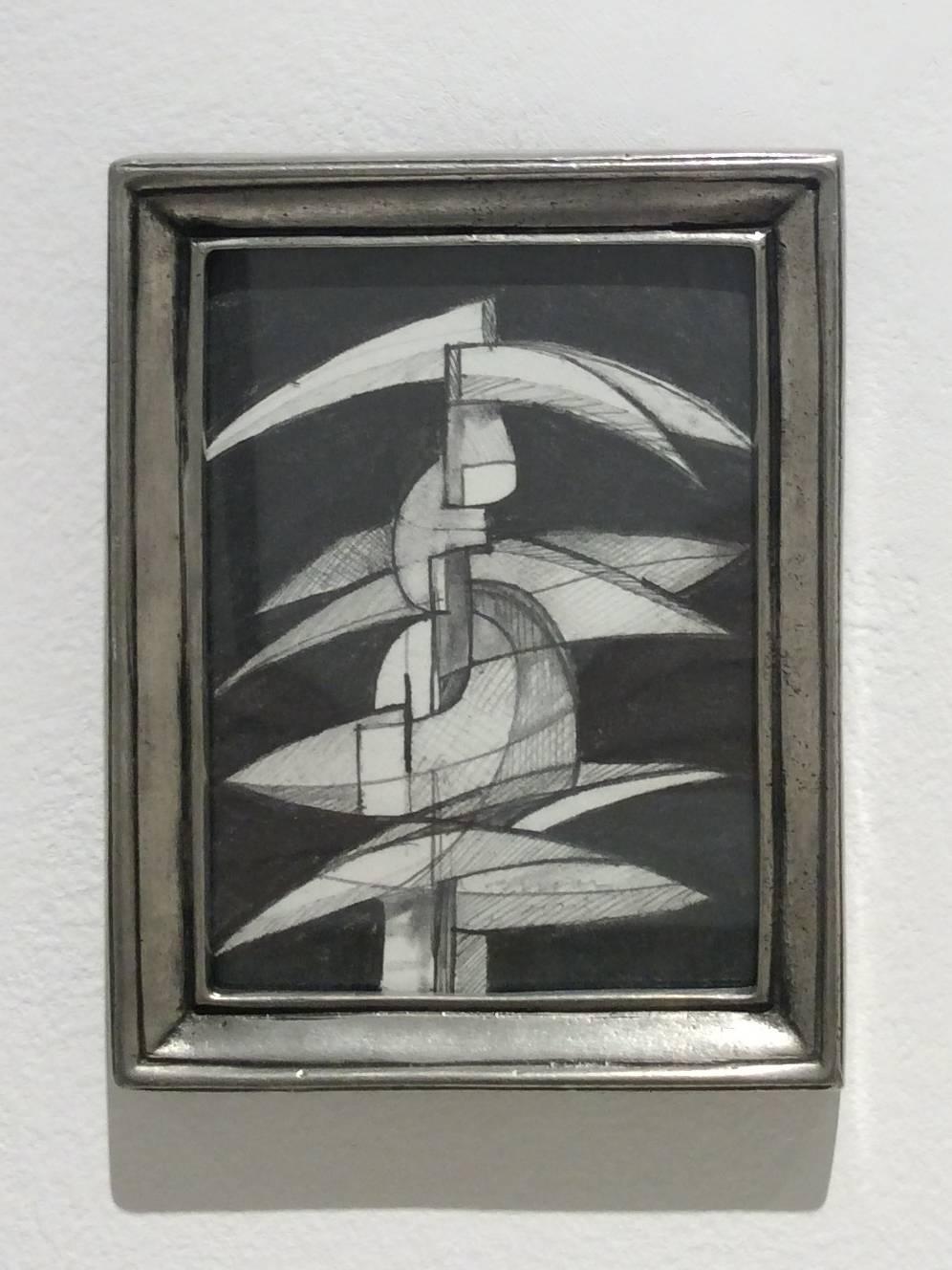 Infanta XLVIII (Abstract Figurative Graphite Drawing in Antique Pewter Frame) - Art by David Dew Bruner