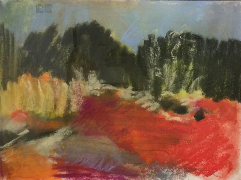 Louise Laplante - Under Scattered Clouds: Abstract Chalk Drawing Of Blue Clouds On Vintage Paper) For Sale At 1Stdibs