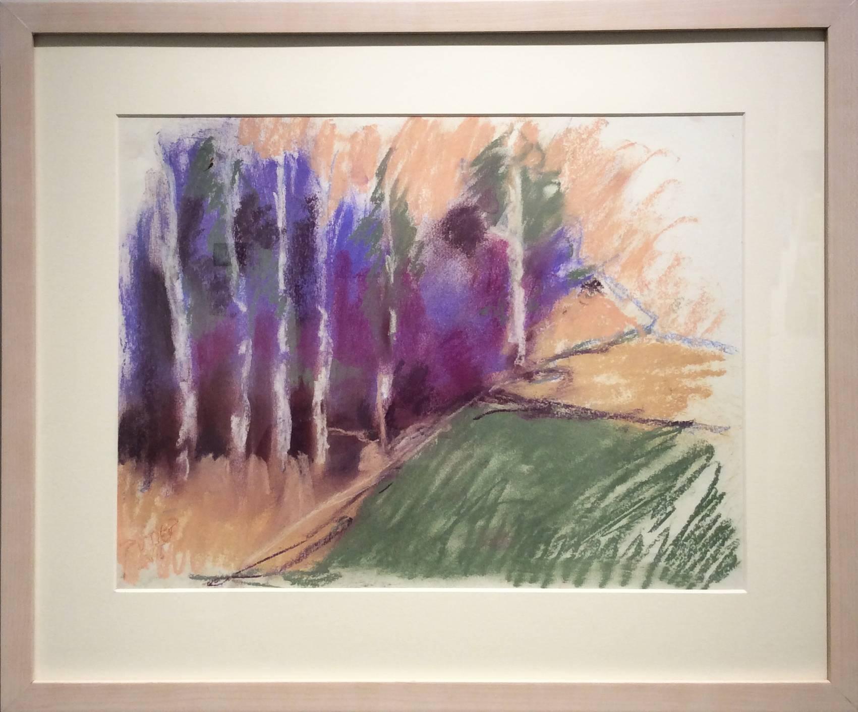 Violet Birches in Early Morn (Ethereal Abstracted Landscape Pastel on Paper) - Art by Nancy Rutter