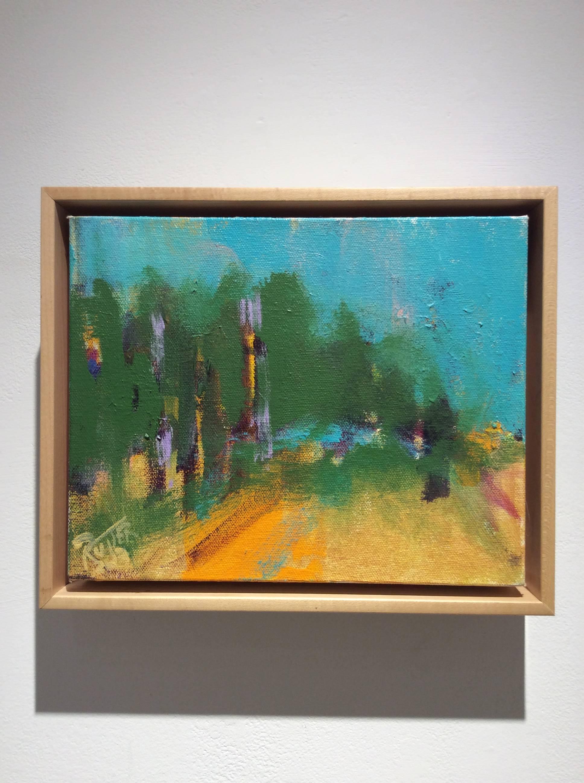 Grove in Overlook (Abstrakte Landschaft mit Gold auf Leinwand) – Painting von Nancy Rutter