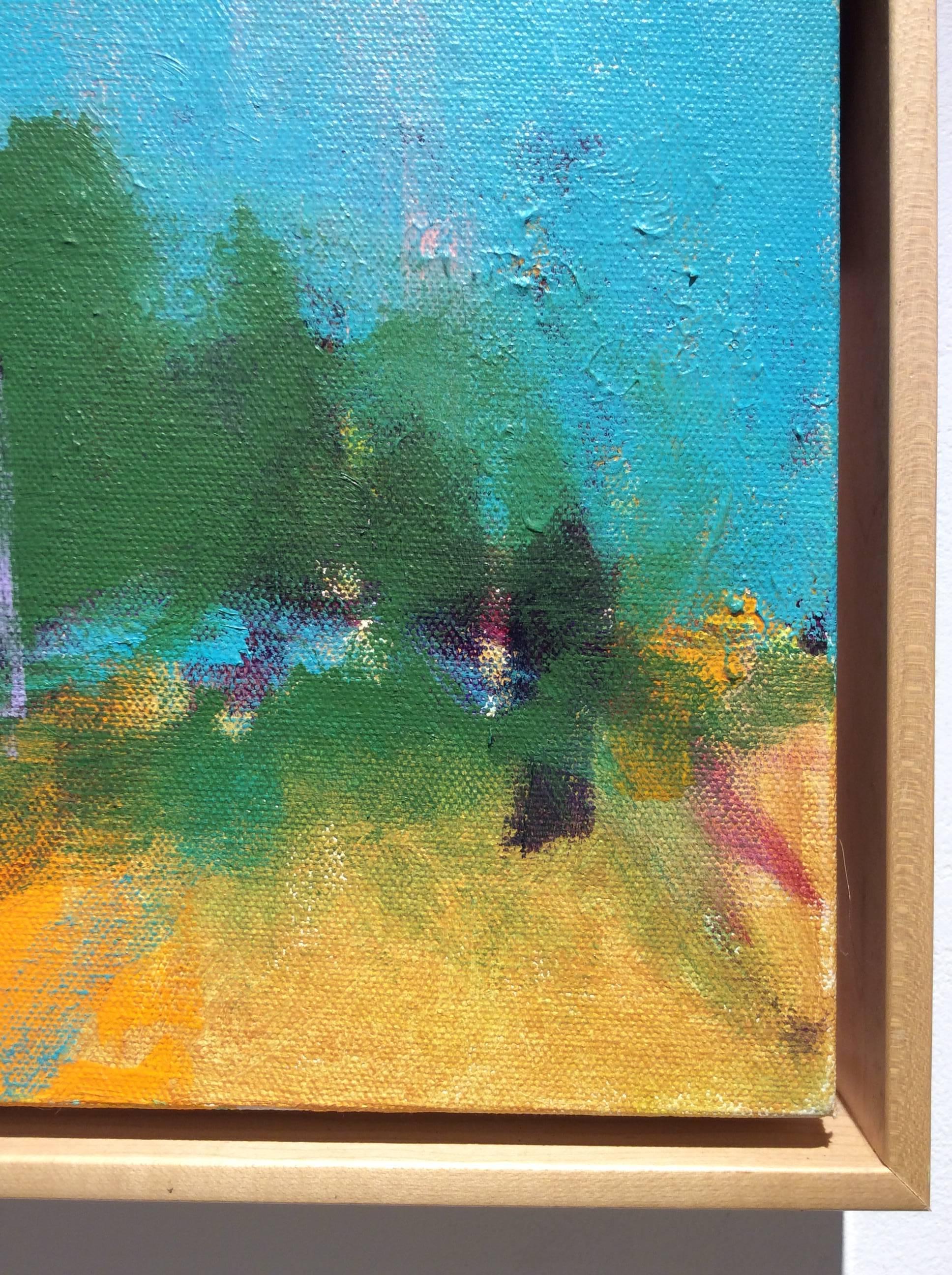 Grove in Overlook (Abstrakte Landschaft mit Gold auf Leinwand) (Grau), Landscape Painting, von Nancy Rutter