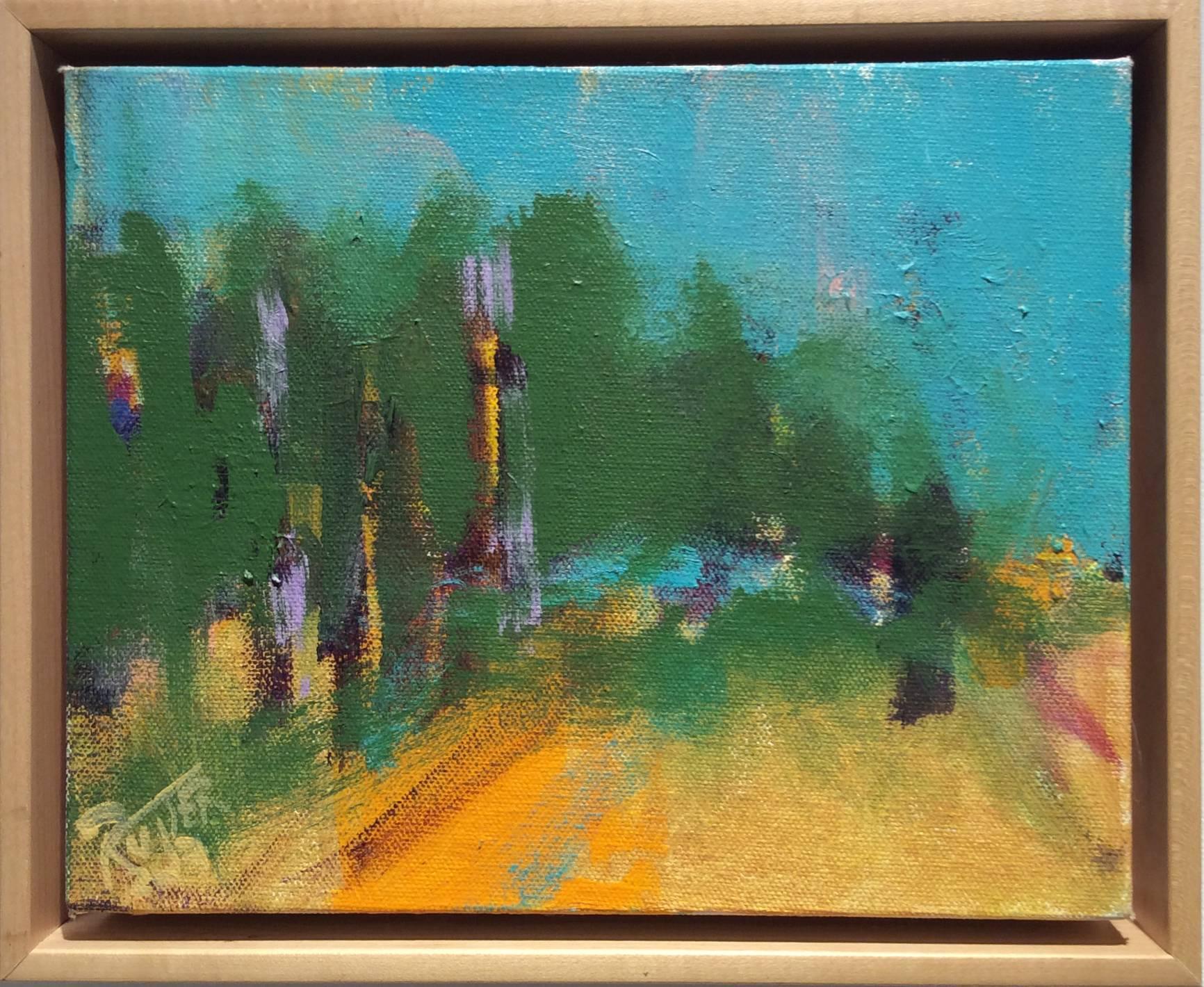 Grove in Overlook (Abstracted Landscape with Gold on Canvas)
