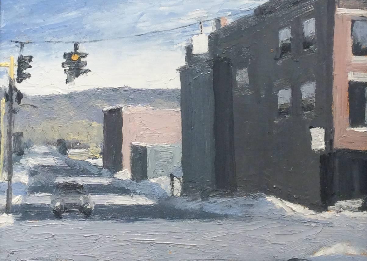 Matt Chinian Landscape Painting - Broad & Ferry St. (Plein Air Cityscape Painting of Upstate New York, Framed) 