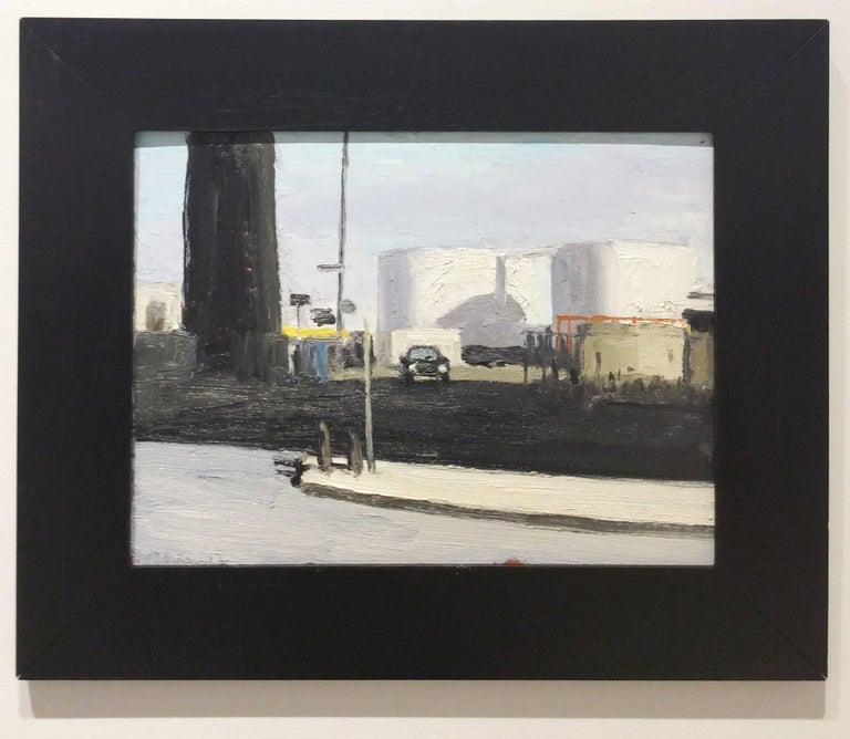 Modern, en plein air cityscape painting of Greenpoint, Brooklyn, NY
oil on canvas board in black wood frame
17.5 x 21.5 inches framed
11.5 x 15.5 inches unframed

This contemporary cityscape painting was made by en plein painter, Matt Chinian, in