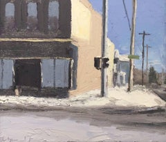 Main & Wall St. (En Plein Air Cityscape Painting of Upstate New York, Framed)
