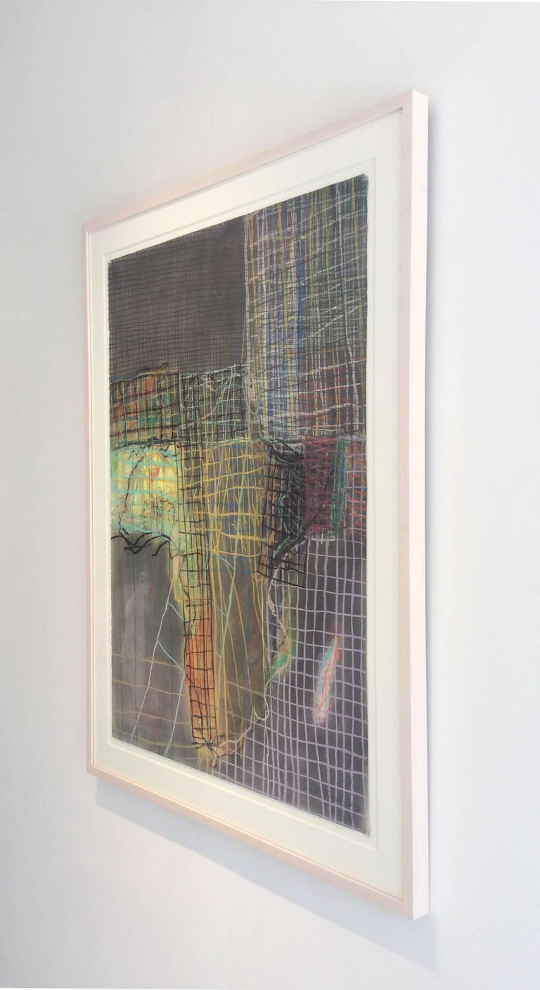 Geography #4 (Abstract Grid Pastel Drawing of Africa in Light Wood Frame)  - Contemporary Art by Anne Francey