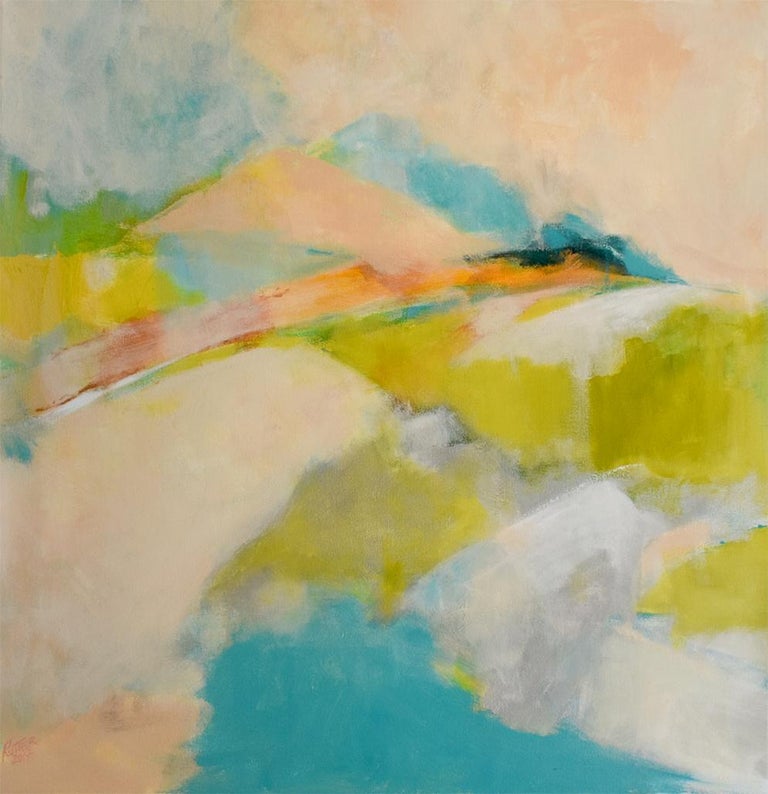 Nancy Rutter Overlook Hill Large Colorful Abstract Landscape In Nancy Rutter Abstract Painting Overlook Hill Large Colorful Landscape In Chartreus And Pastel