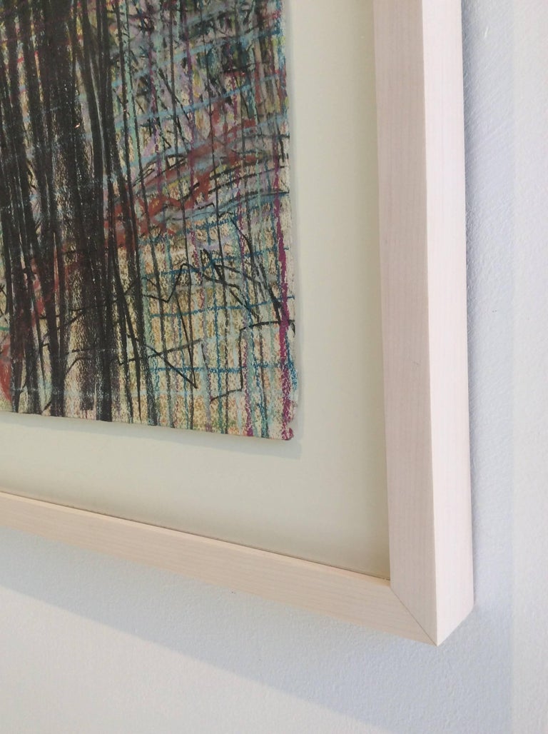 Geography #3 (Abstract Gestural Grid Drawing in Dark & Light Pastels, Framed)  For Sale 1
