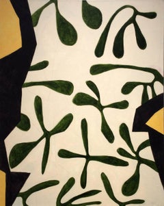 Torso (Modern, Abstract Green, Beige, Black and Yellow Painting on Canvas)