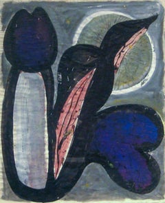 Untitled (Abstract painting c, 1970, Onni Saari, Gouache Cobalt Blue and Gray)