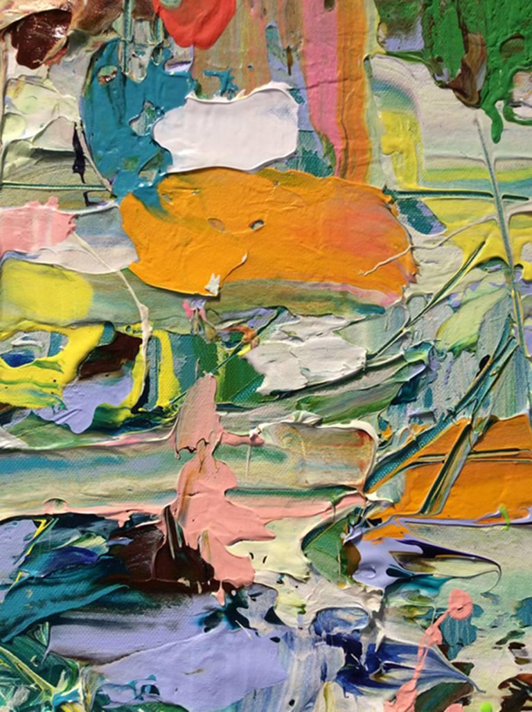 Subtropical (Abstract Expressionist Painting on Canvas in Teal, Green, Orange) - Beige Abstract Painting by Adam Cohen