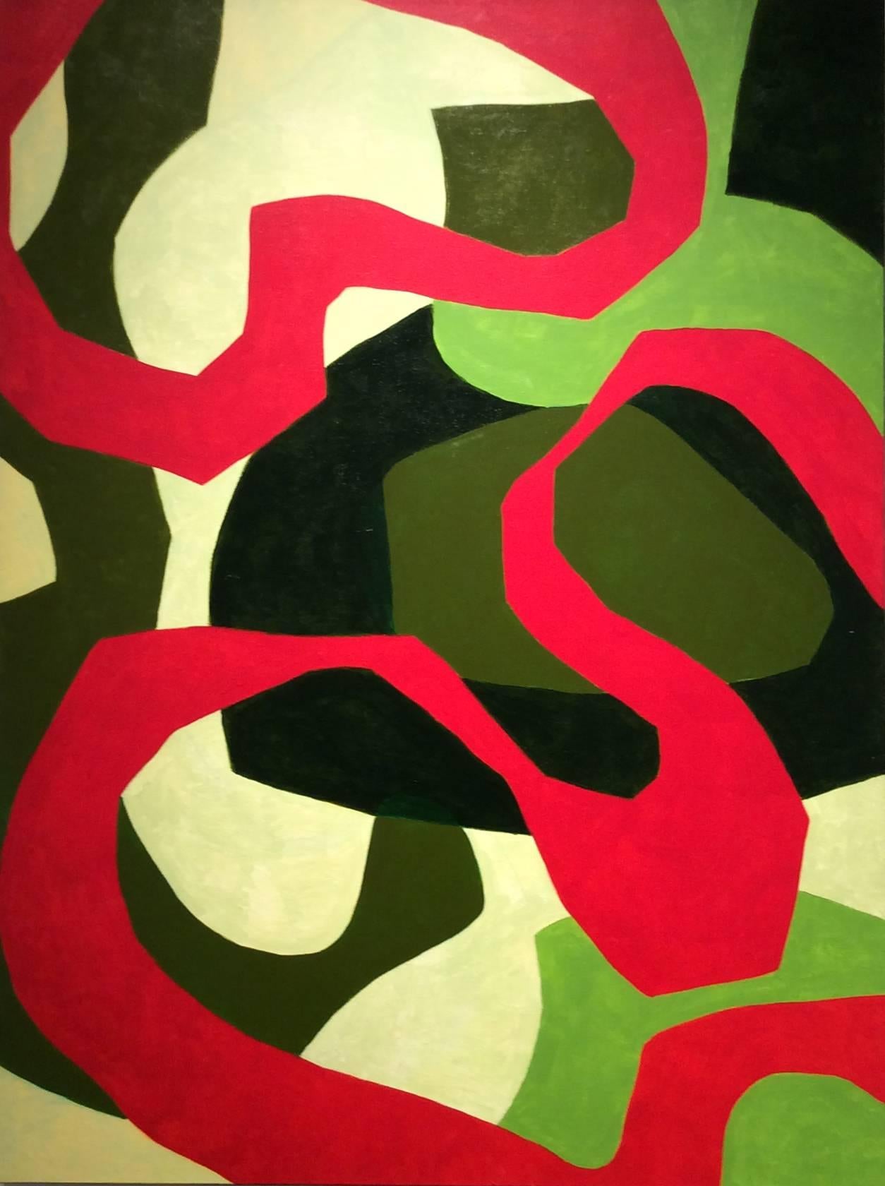 Ralph Stout Abstract Painting - Earth Song (Modern, Abstract Red & Green Acrylic Painting)