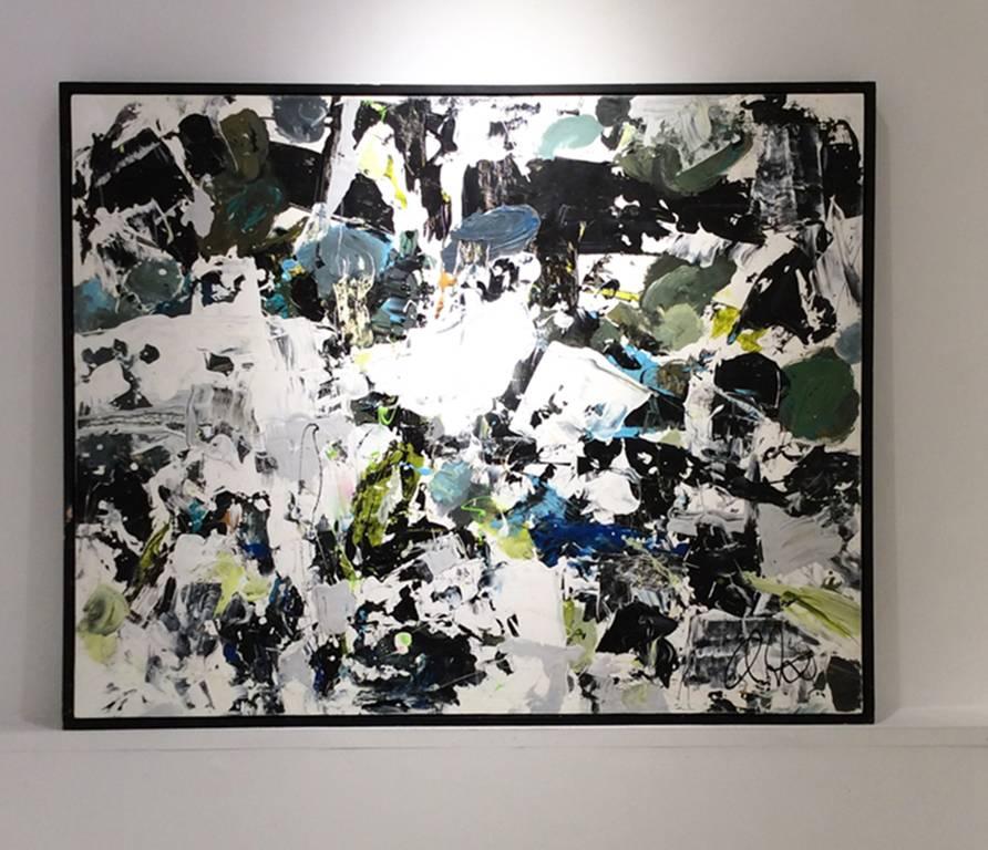 Orchestra (Black, White and Blue Abstract Expressionist Acrylic Painting - Gray Abstract Painting by Adam Cohen