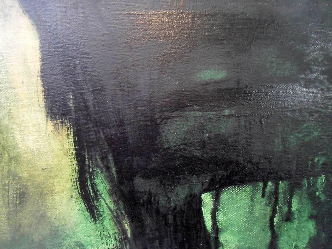 Abanicos #5: Pintura moderna de estilo expresionista abstracto en verde y negro - Painting Expresionismo abstracto de Christopher Engel