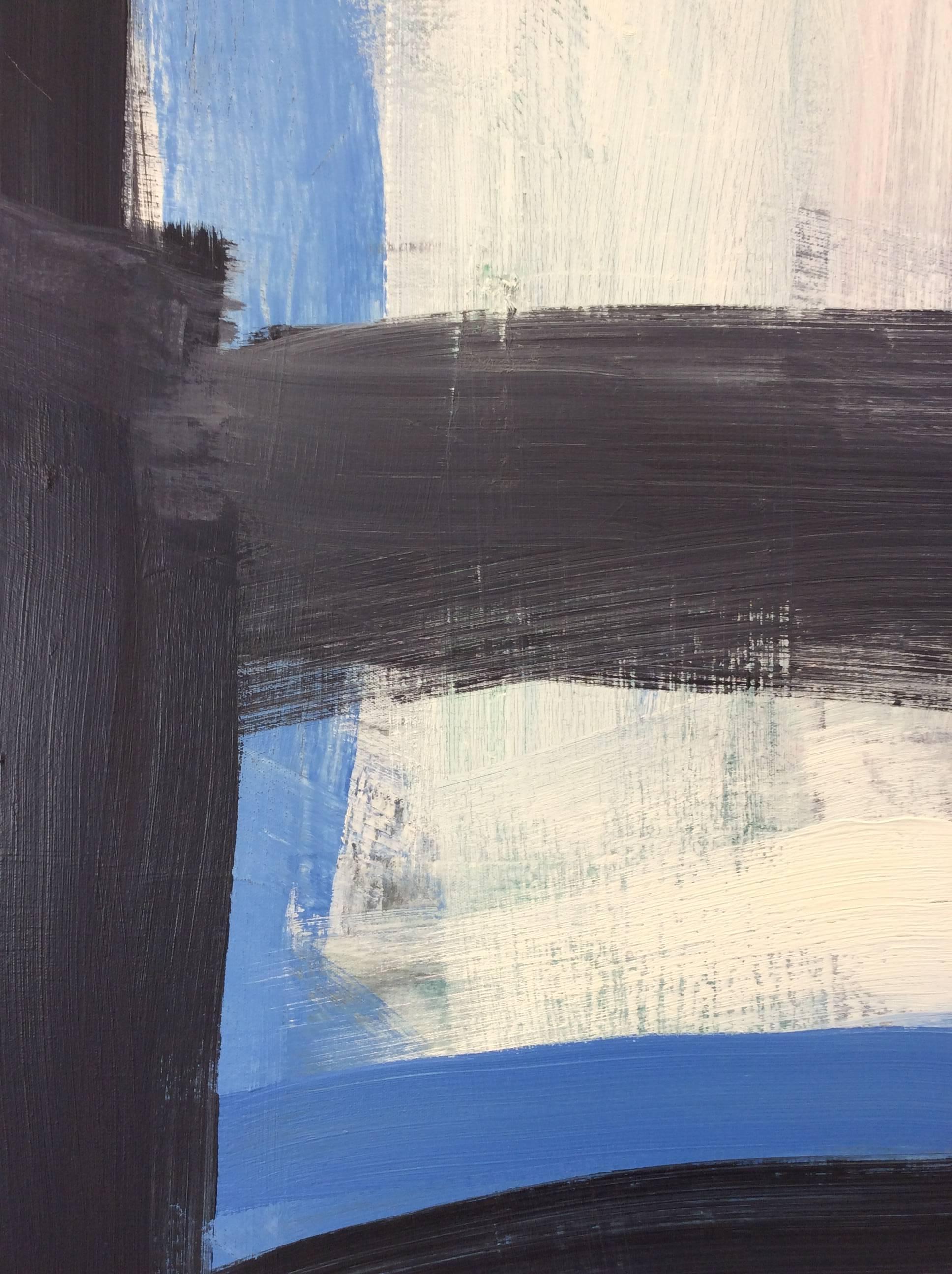Clear Skies (Gestural Abstract Oil Painting in Black, Blue & White) 1