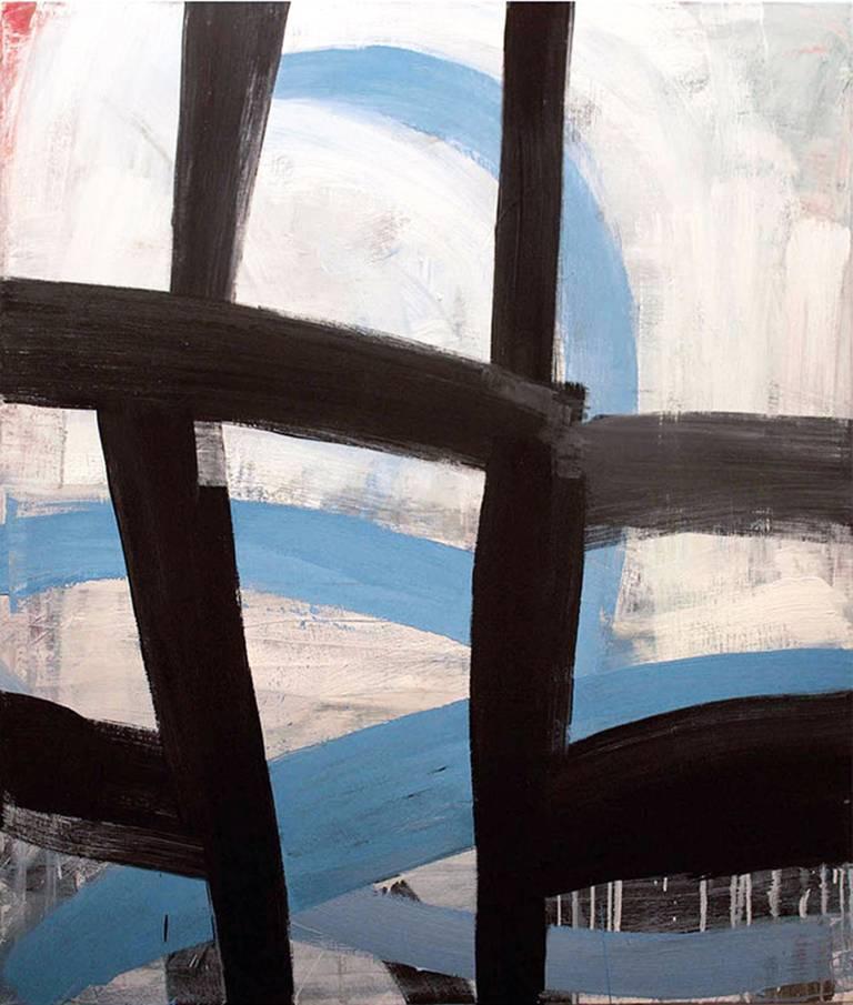 Christopher Engel Abstract Painting - Clear Skies (Gestural Abstract Oil Painting in Black, Blue & White)