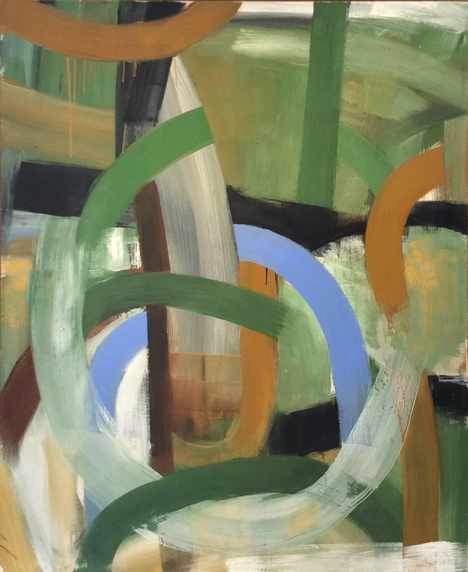 Christopher Engel Abstract Painting - One Thing Leads to Another (Abstract Expressionist Oil Painting, Green & Browns)