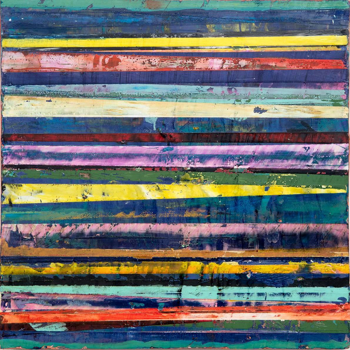 Big-Little #95 (Abstract Painting in Dark Blue, Yellow, Pink & Orange Stripes) - Mixed Media Art by Vincent Pomilio