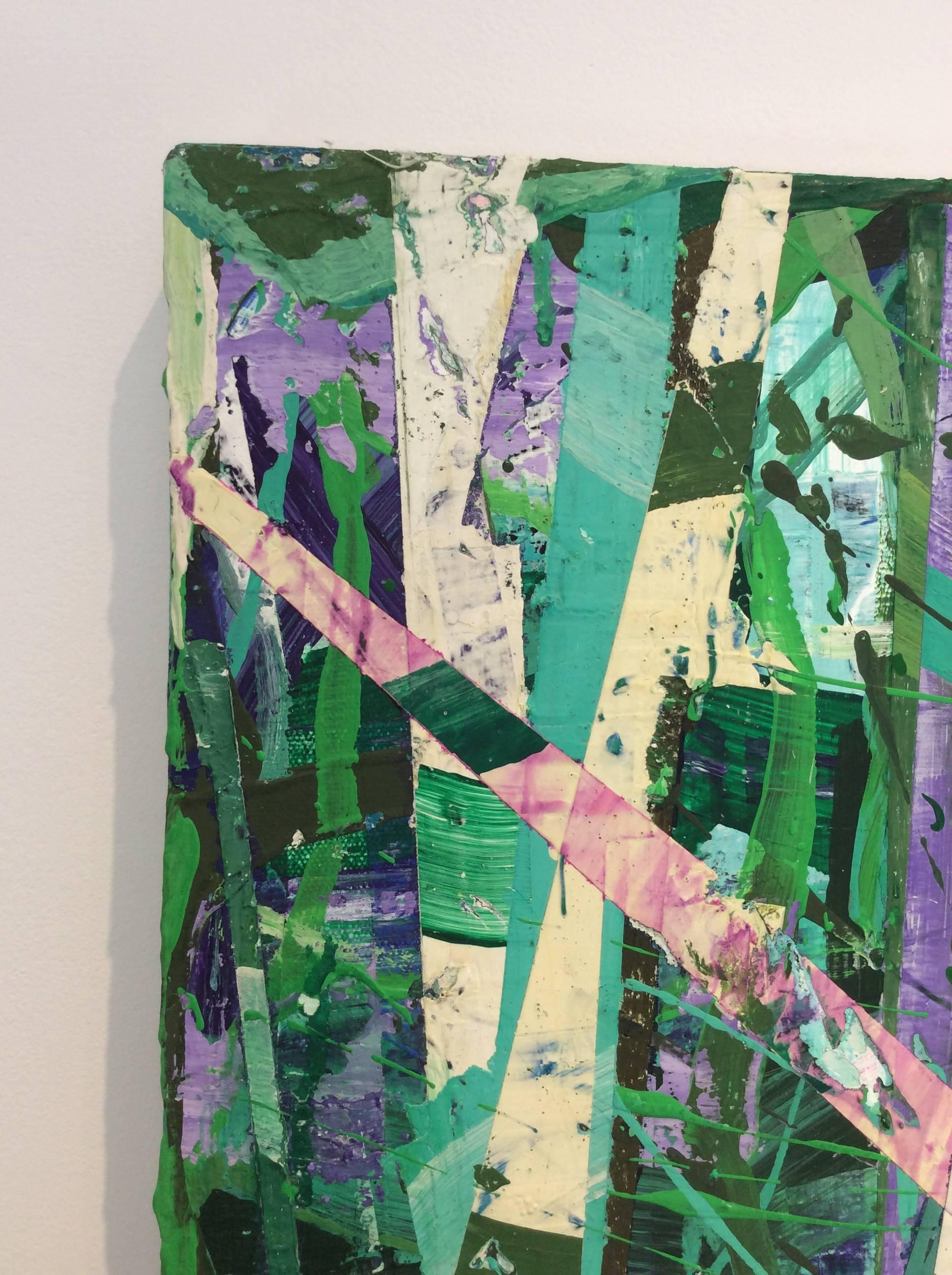 Taghkanic Creek, 14 mai (peinture abstraite moderne sur toile en vert et sarcelle) - Abstrait Mixed Media Art par Vincent Pomilio