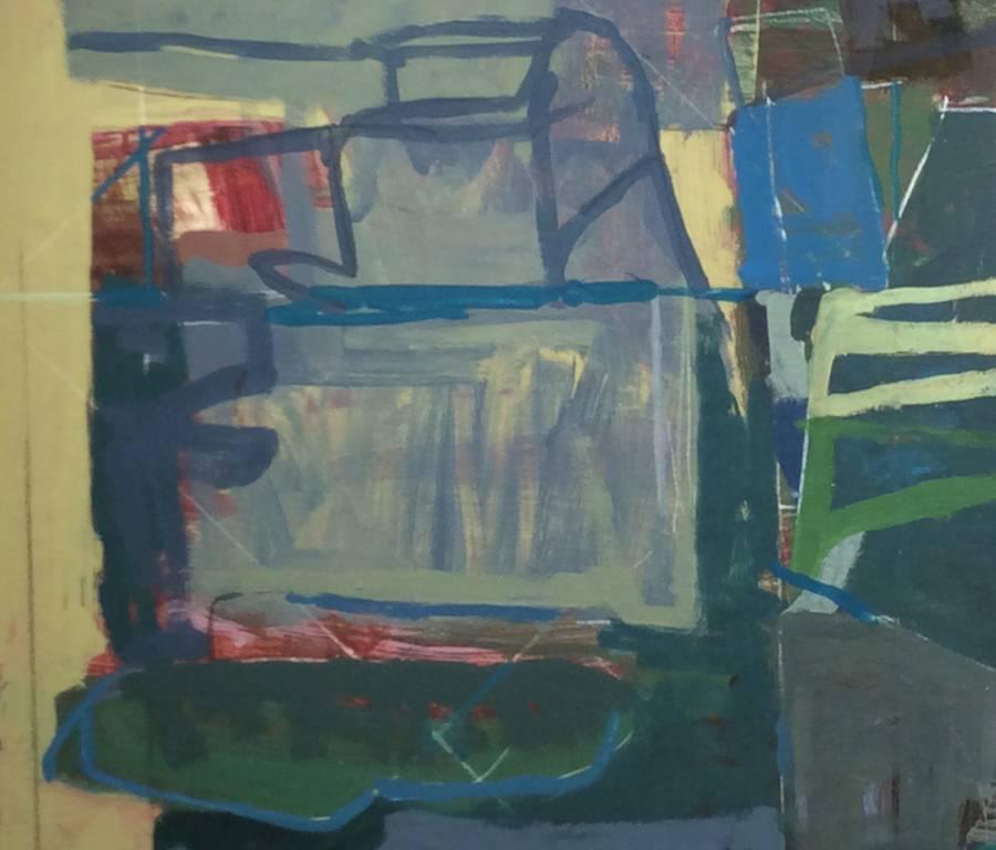 Ottobre, la luce (Pittura astratta moderna in blu, viola, pesca & verde) - Painting Contemporaneo di James O'Shea