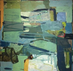 The Walk Down Lex (Abstrakte gestische Malerei auf Leinwand in grüner und blauer Palette)