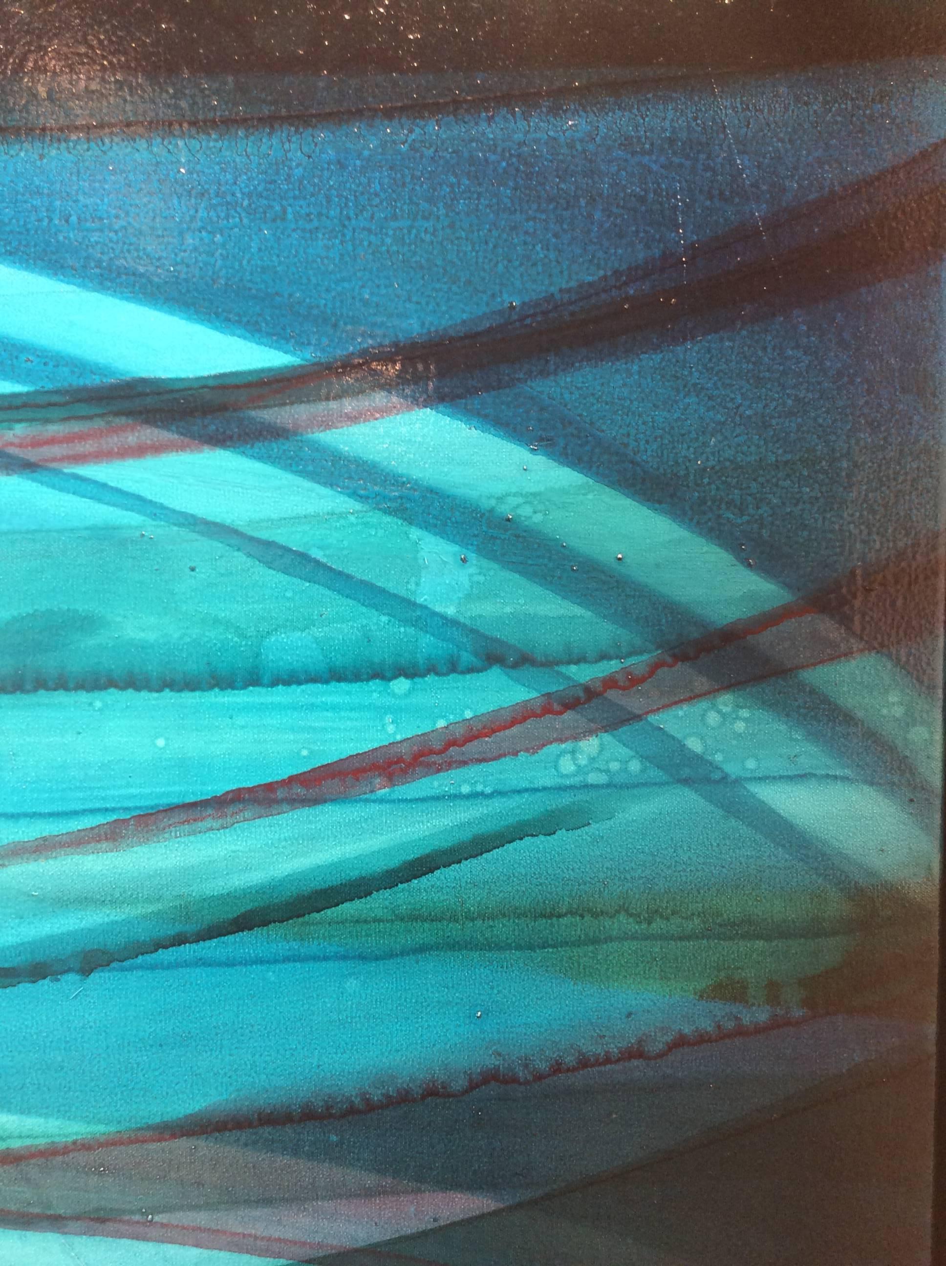 Vortices (peinture de champ de couleurs abstraite minimaliste en aquarelle, bleu foncé et noir) - Painting de Shawn Snow