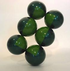 On the Verge (Mid Century Modern Inspired Stacked Balancing Balls in Dark Green)