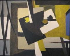 Blue on the Side: Abstract, Cubist Style Still Life Oil Painting c. 1965