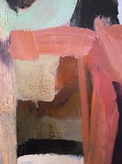 Studio Still Life (Abstract, Cubist Oil Painting in Rose Pink and Pale Peach)