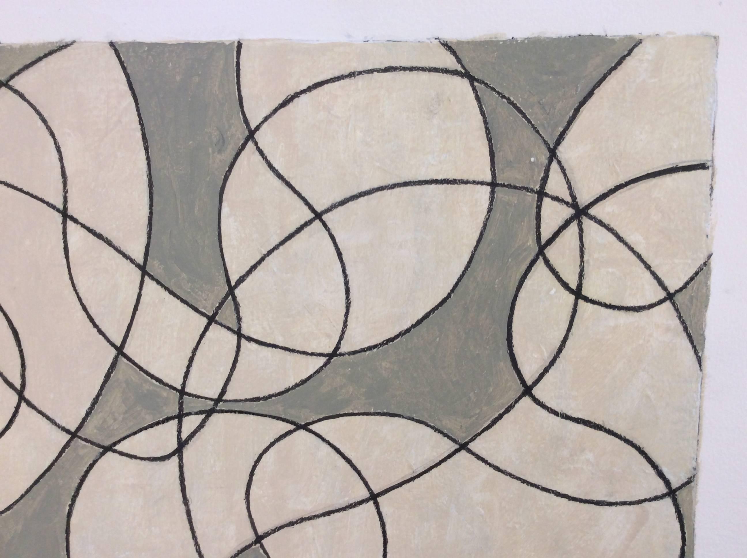 Untitled 13 (Contemporary Minimalist Line Drawing in Black, Cream, Slate Gray) - Beige Abstract Drawing by Ralph Stout