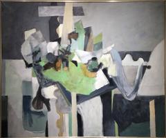 La Bota (Mid Century Modern, Cubist Style Abstracted Still Life Oil Painting)