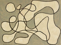 Untitled 4 (Dynamic modern line drawing in Black, Slate Gray and Cream)
