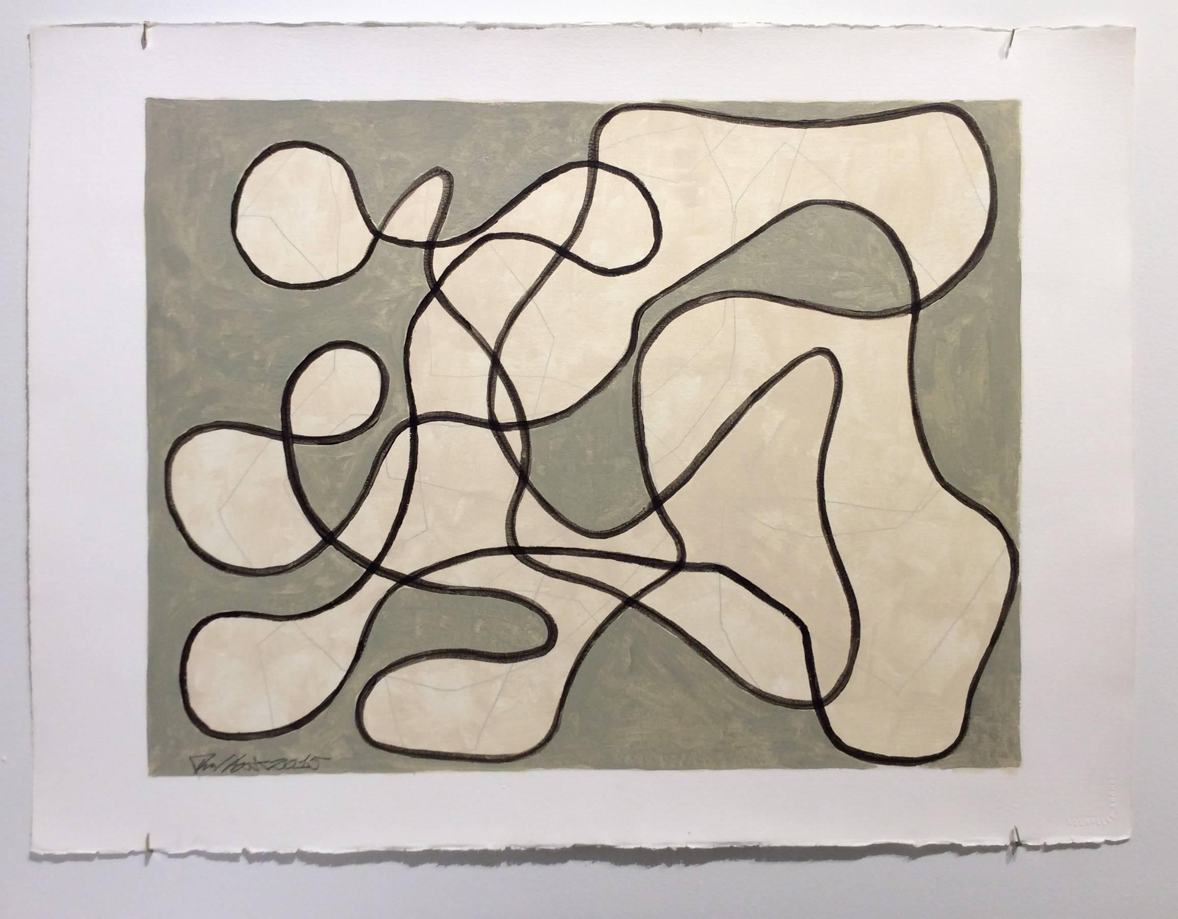 Untitled 4 (Dynamic modern line drawing in Black, Slate Gray and Cream) - Art by Ralph Stout