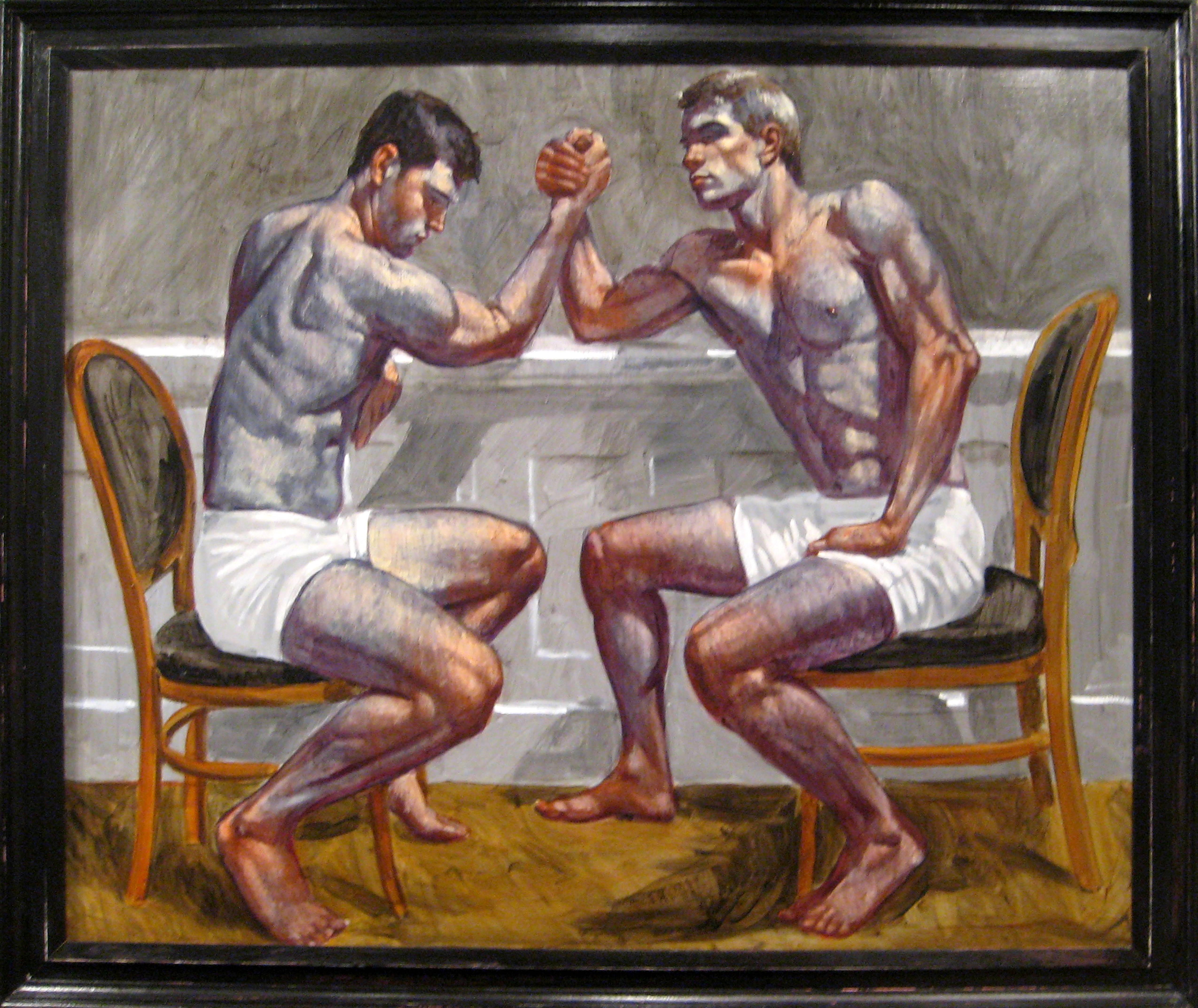 Mark Beard Figurative Painting - Untitled (Two Youths Arm Wrestling) 