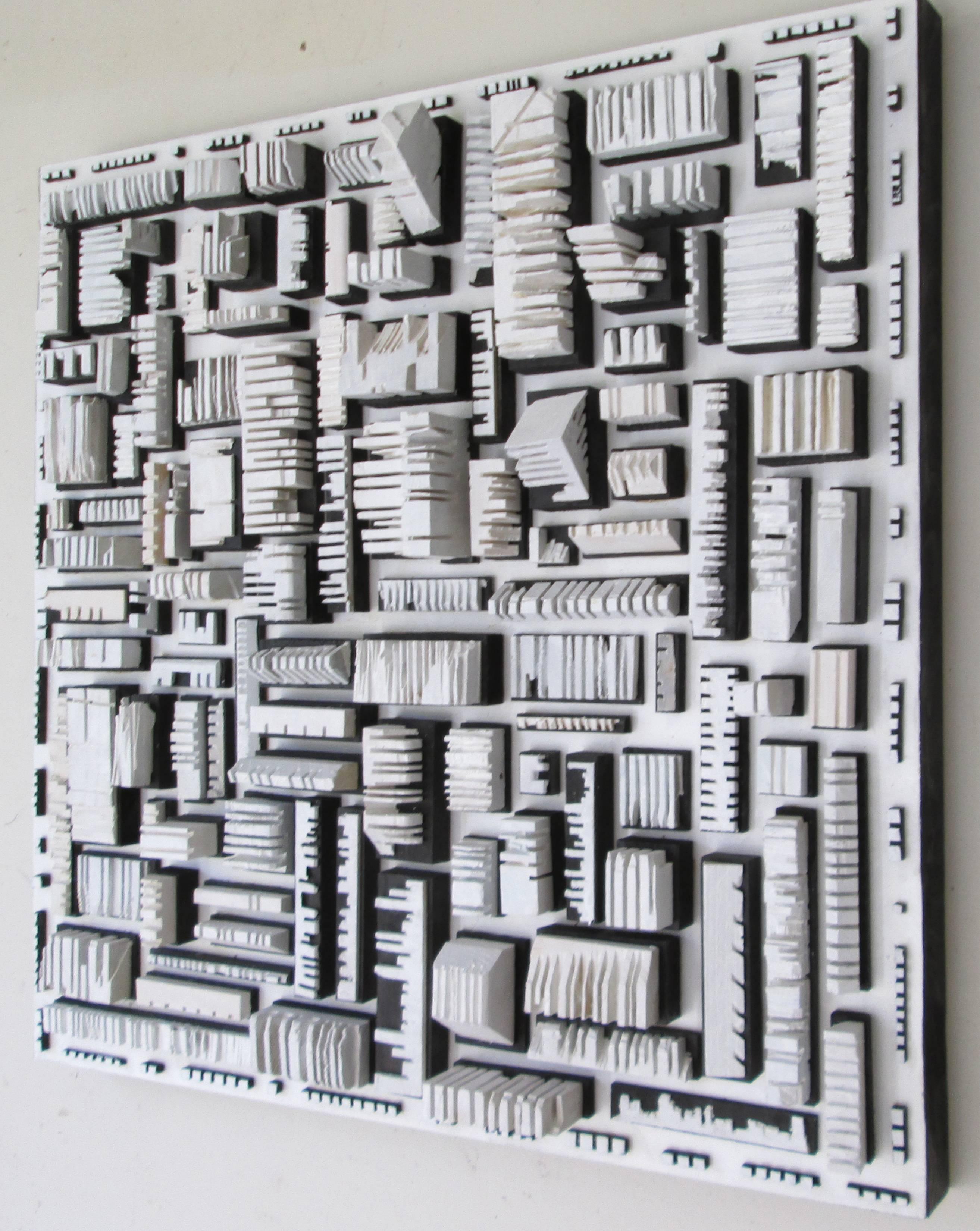 Bits and Pieces (Abstract Aerial View of Urban Landscape in Black and White) - Sculpture by Stephen Walling