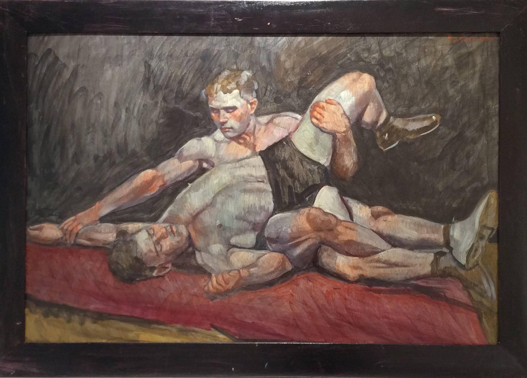Mark Beard Figurative Painting - Two Boys Wrestling