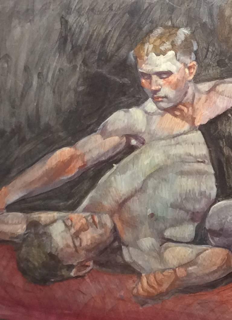 Two Boys Wrestling - Painting by Mark Beard
