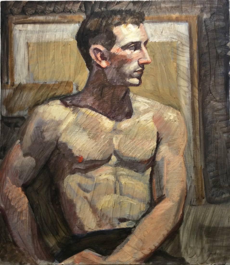 Mark Beard Portrait Painting - Shirtless Man (Contemporary Oil Portrait on Canvas of Muscular Male)