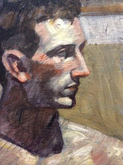 Shirtless Man (Contemporary Oil Portrait on Canvas of Muscular Male)