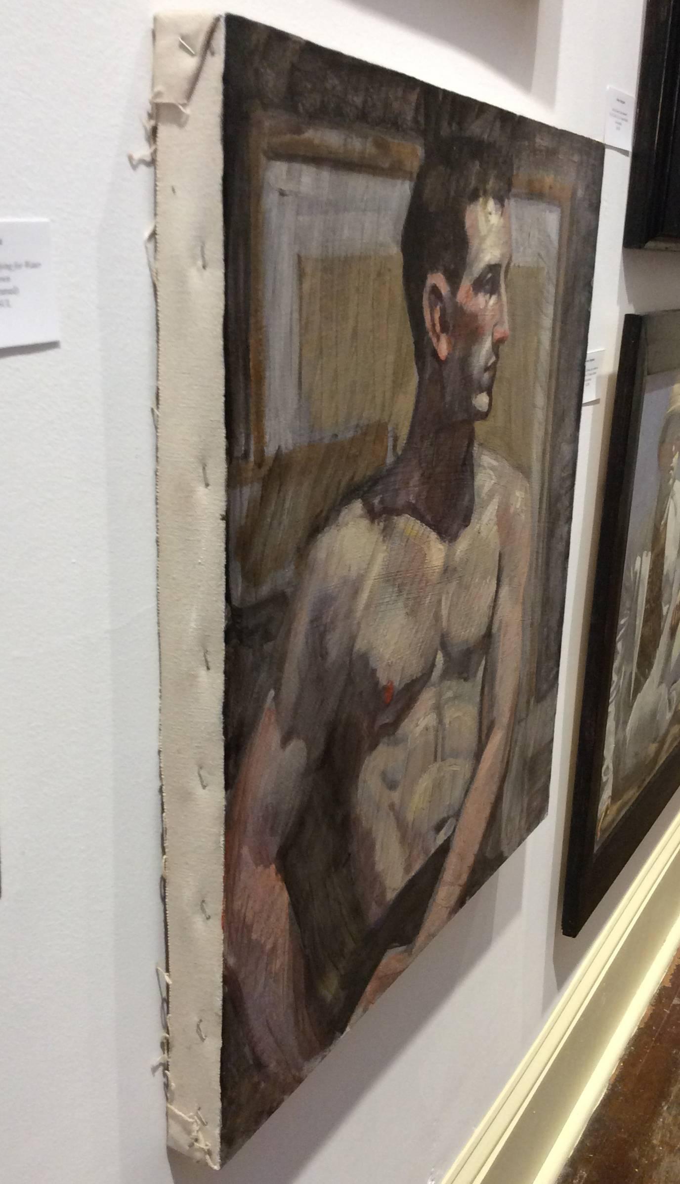 shirtless man painting