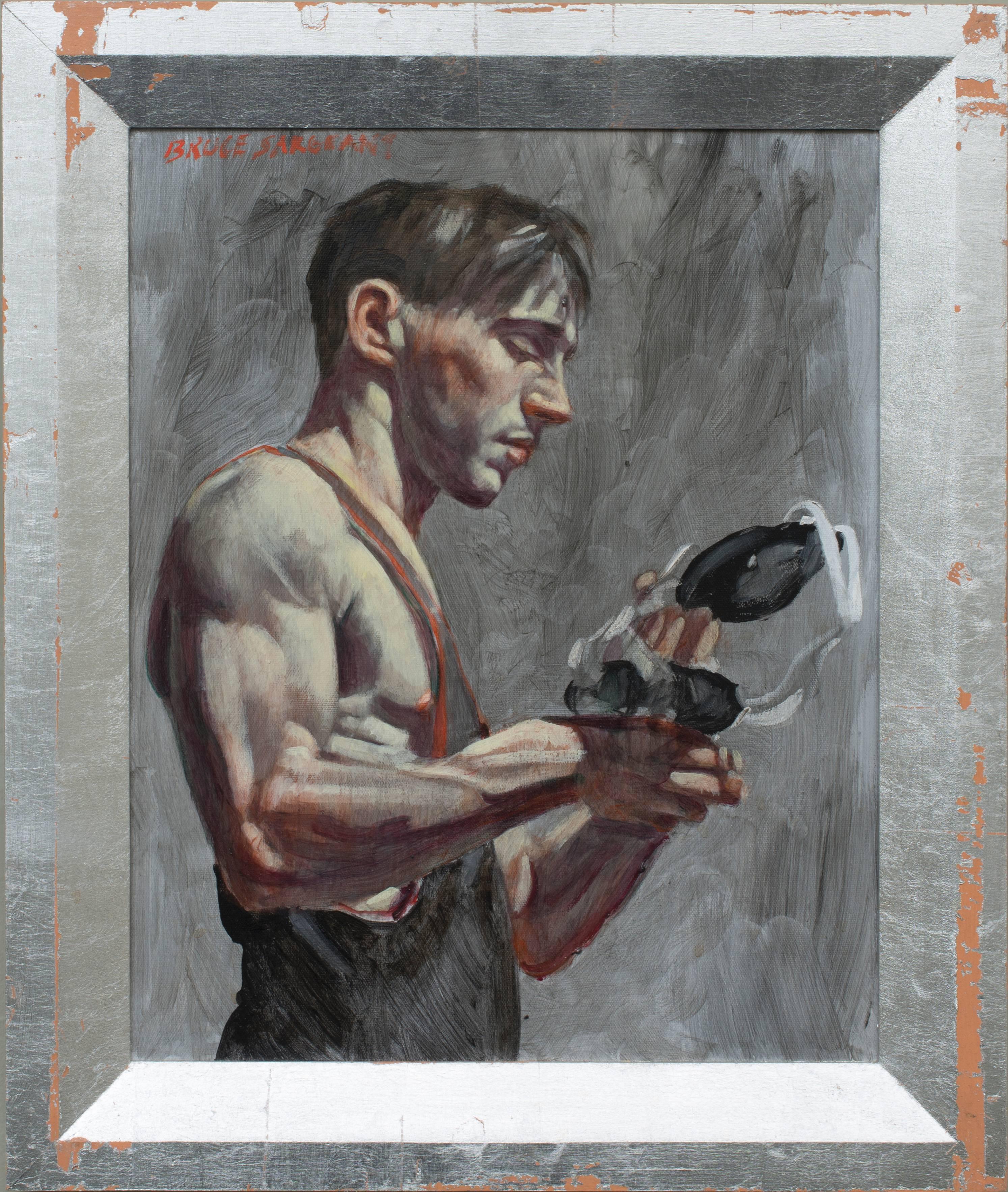 Mark Beard Portrait Painting - Wrestler with Cap (Contemporary Oil Portrait of a Male Athlete)