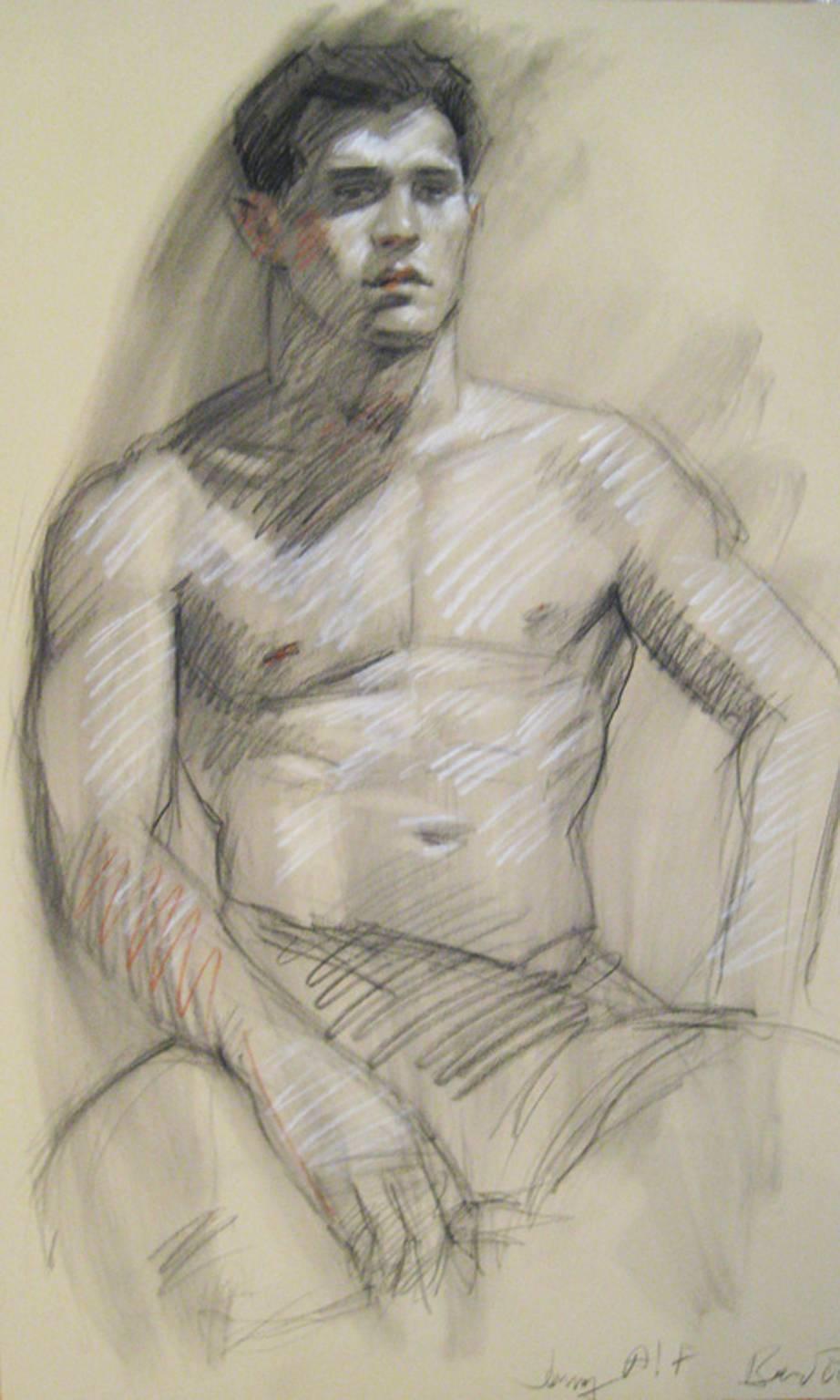 MB 045 (Figurative Charcoal Drawing on Paper of Male Nude Model) - Art by Mark Beard