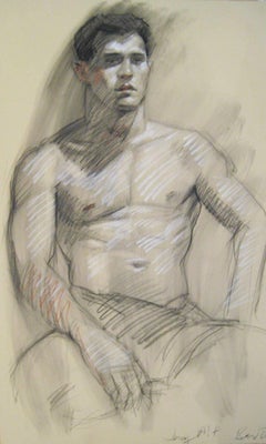 MB 045 (Figurative Charcoal Drawing on Paper of Male Nude Model)
