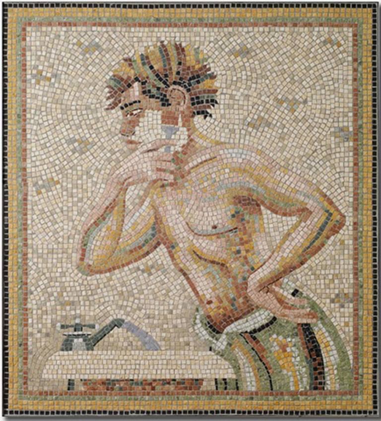 Shaving (Modern Marble Figurative Mosaic of Man Shaving in Neutral Colors)  - Mixed Media Art by Phyllis Palmer