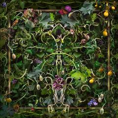 Feared, Loved (Abstract Baroque Style Photo Tapestry of Green Vines & Flowers)